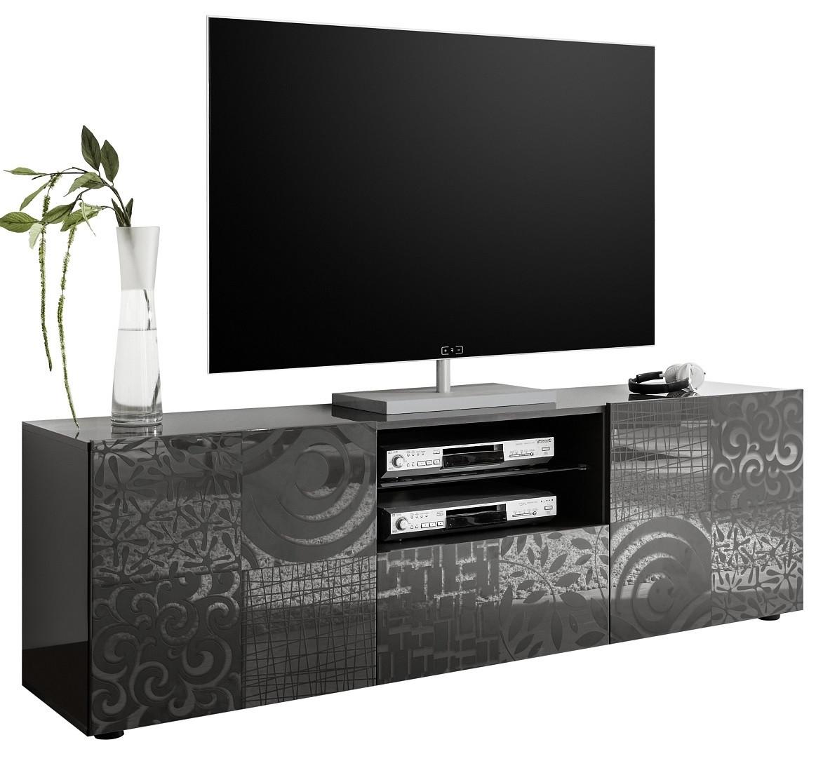 Tv-meubel Miro 181 cm breed in hoogglans antraciet