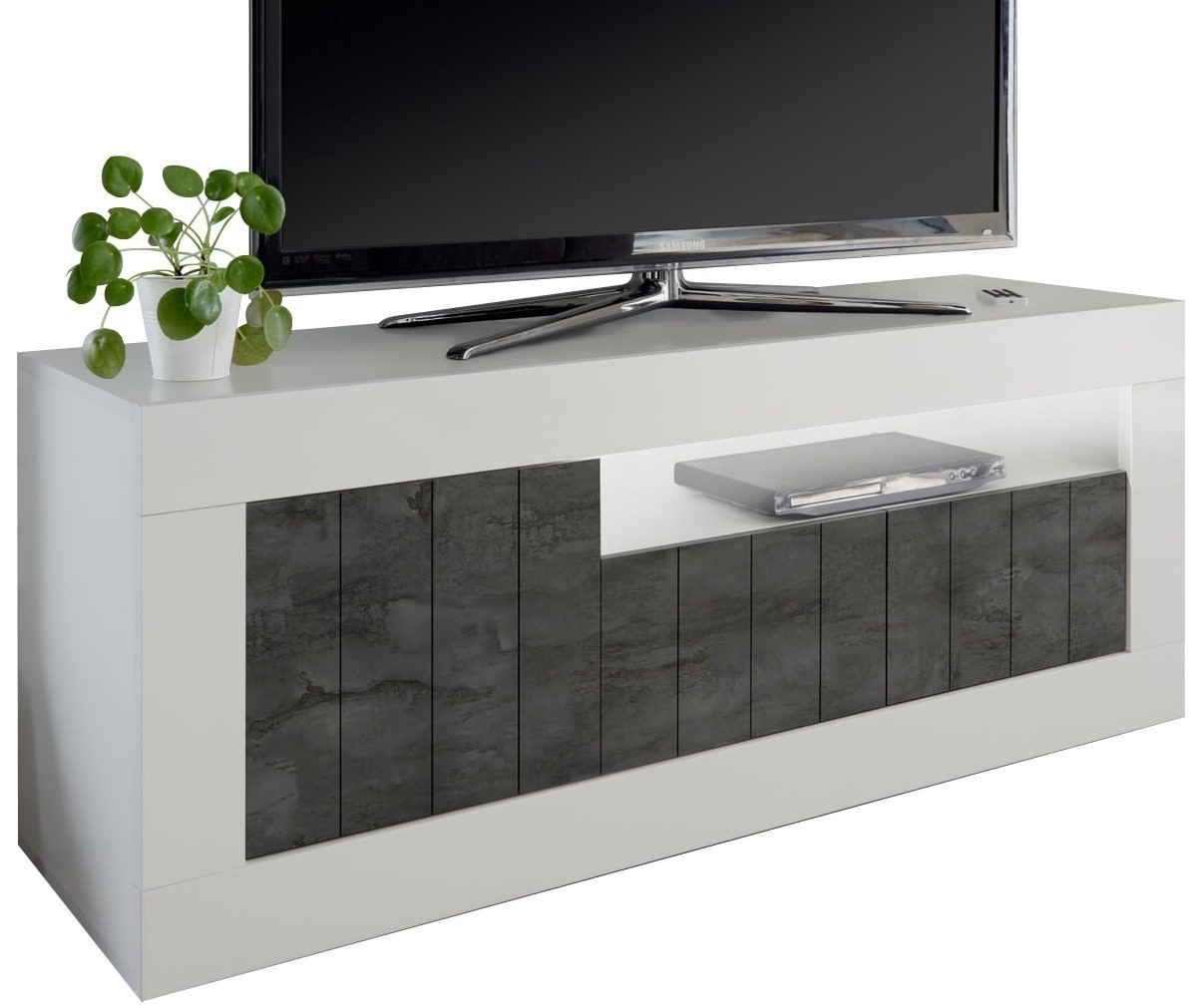 Tv-meubel Urbino 138 cm breed in hoogglans wit met oxid