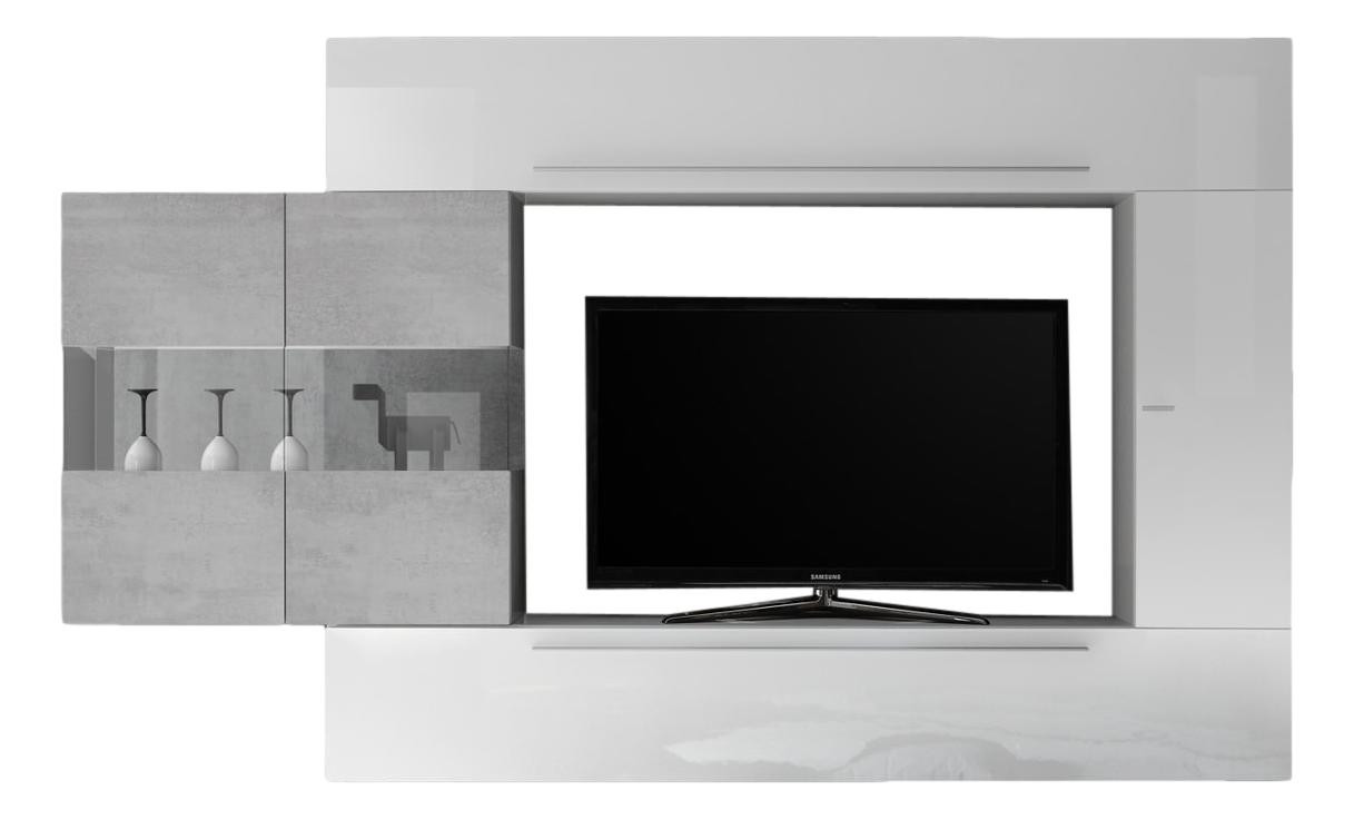 TV-wandmeubel set Cardi in hoogglans wit met grijs beton