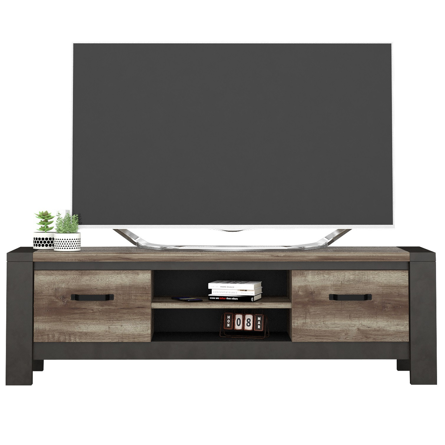 Tv meubel Malt 169 cm breed oud eiken met antraciet