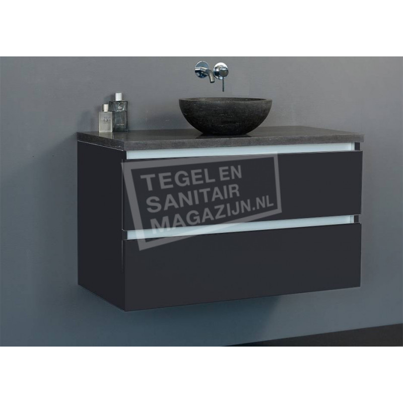 Sanilux badkamermeubel glans antraciet 80cm met waskom natuursteen