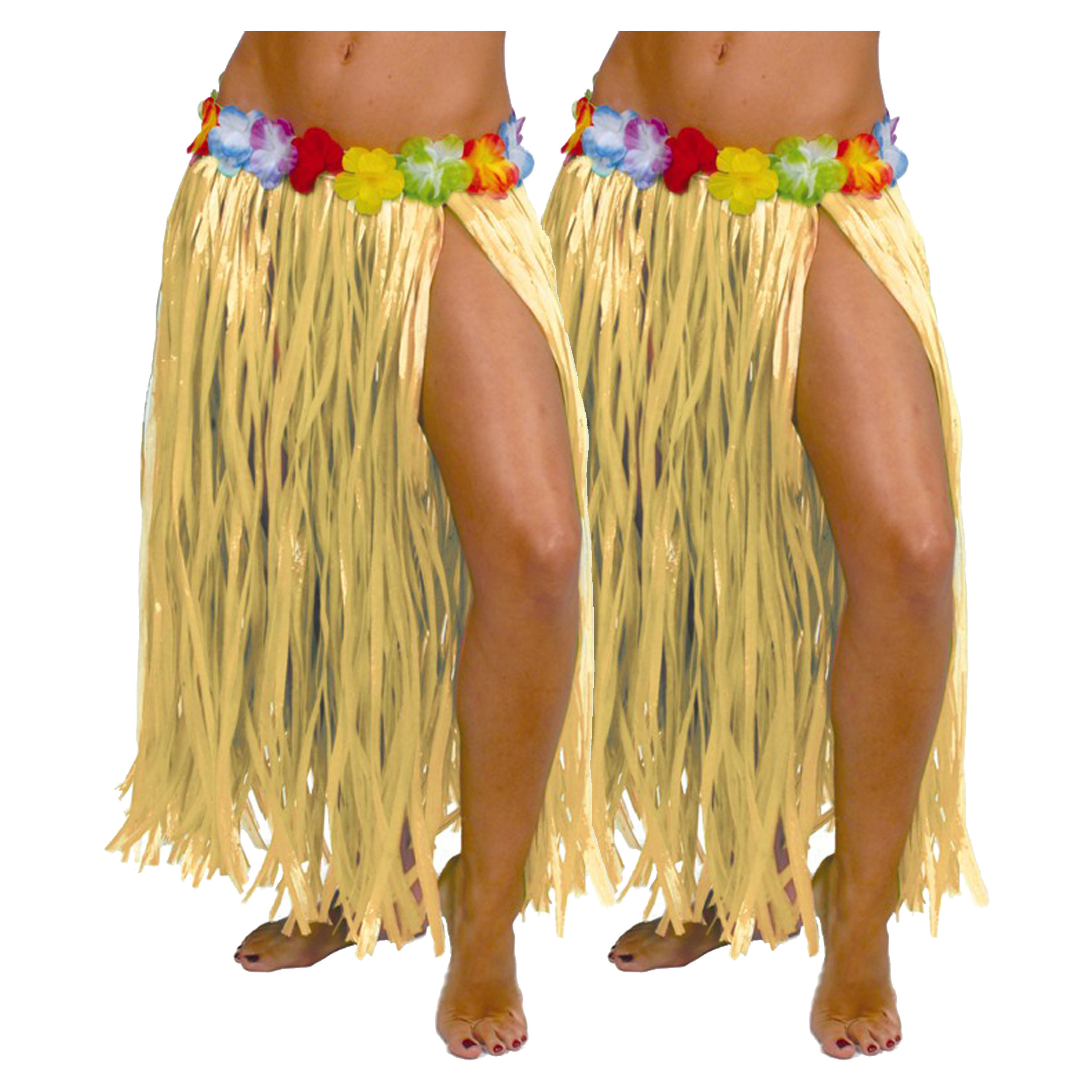 Hawaii verkleed rokje - 2x - voor volwassenen - naturel - 75 cm - rieten hoela rokje - tropisch