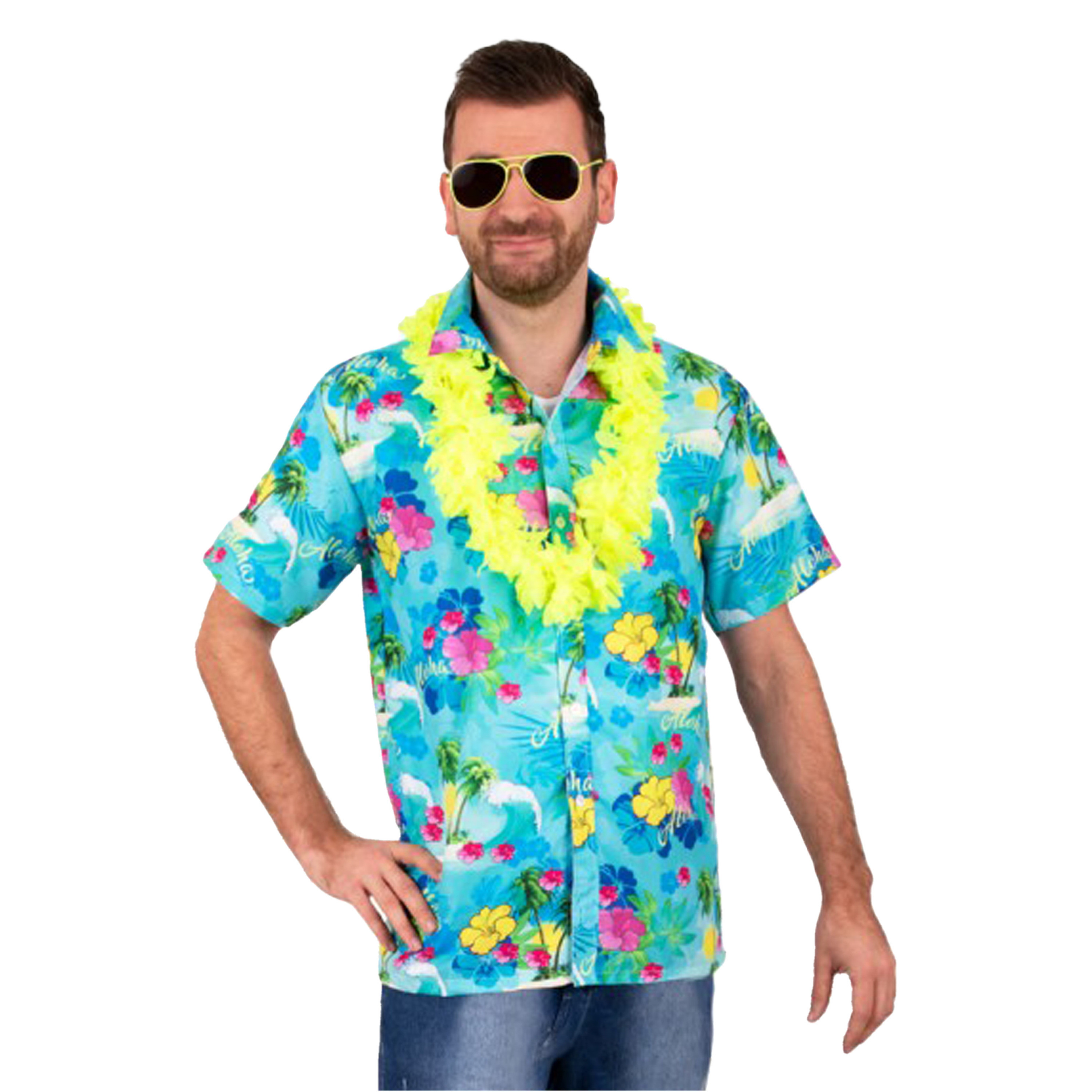 Toppers - Hawaii shirt/blouse - Verkleedkleding - Heren - Tropische bloemen - blauw