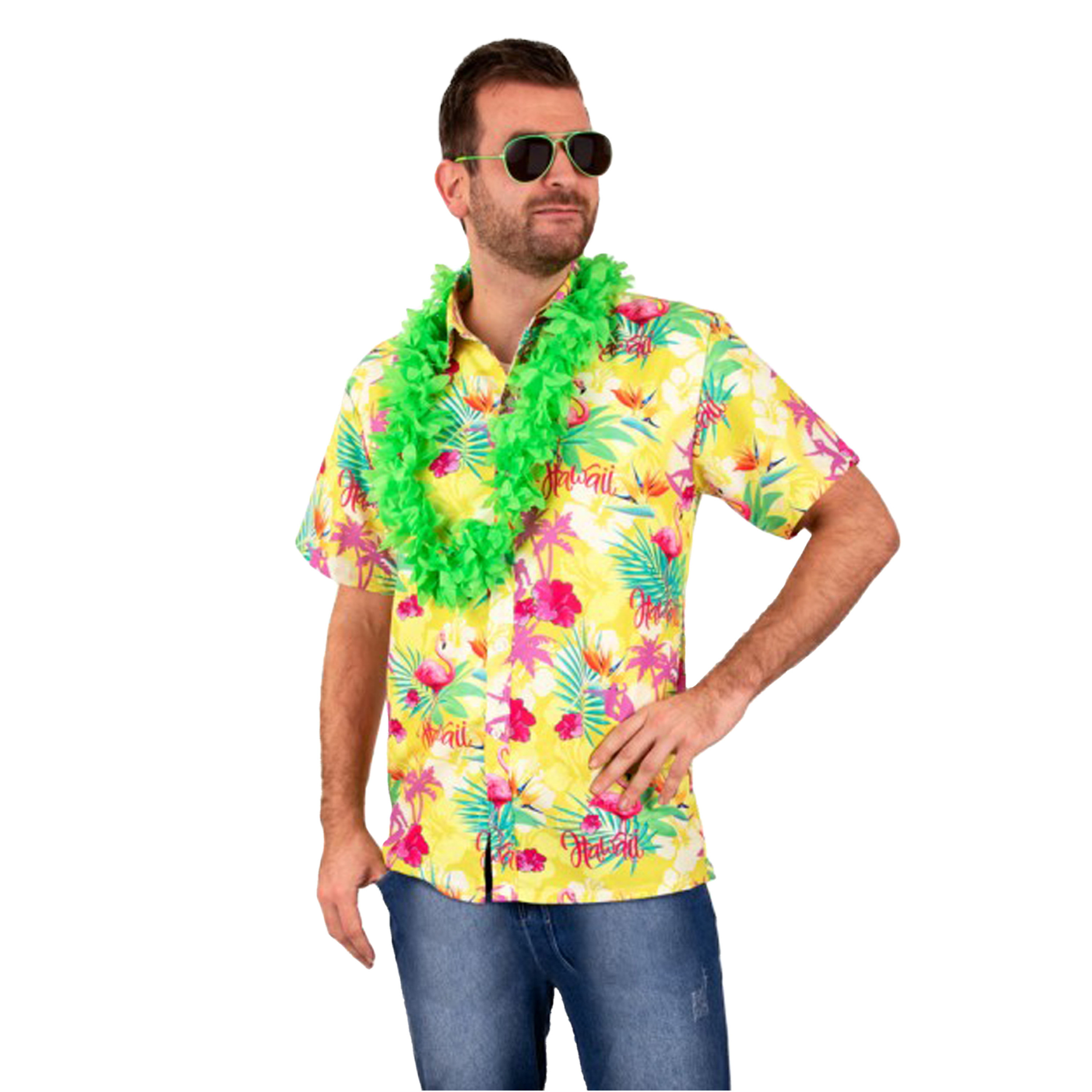 Toppers - Hawaii shirt/blouse - Verkleedkleding - Heren - Tropische bloemen - geel