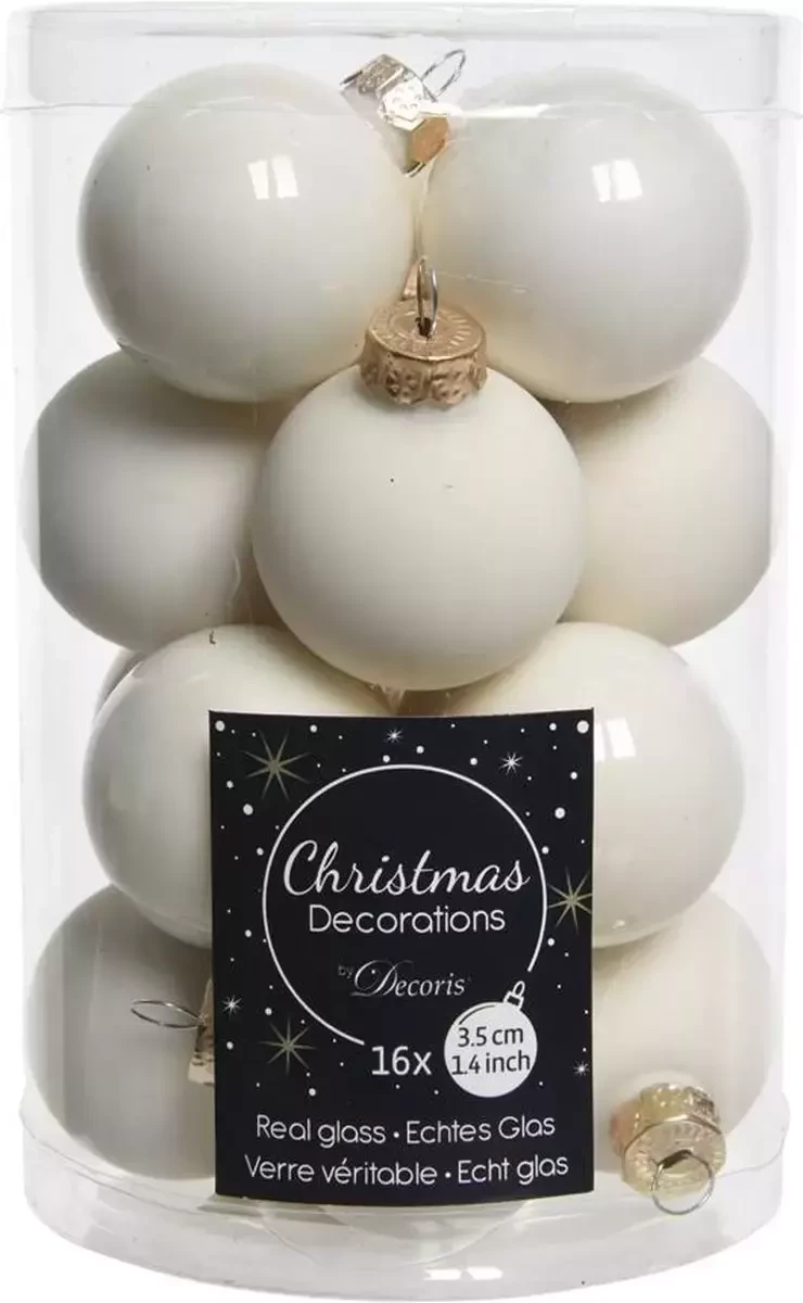 Kerstballen rond wol wit dia3.5cm 16st