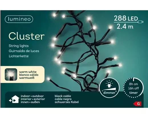 Lumineo clusterverlichting 2,4m - 288l warm wit - binnen/ buiten