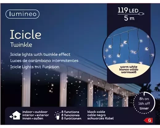 Lumineo icicle twinkle led 5m - 119l warm wit - binnen/ buiten