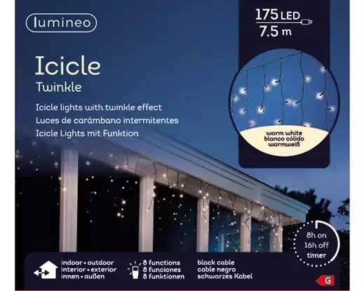 Lumineo Icicle twinkle led 7,5m - 175l warm wit - binnen/ buiten