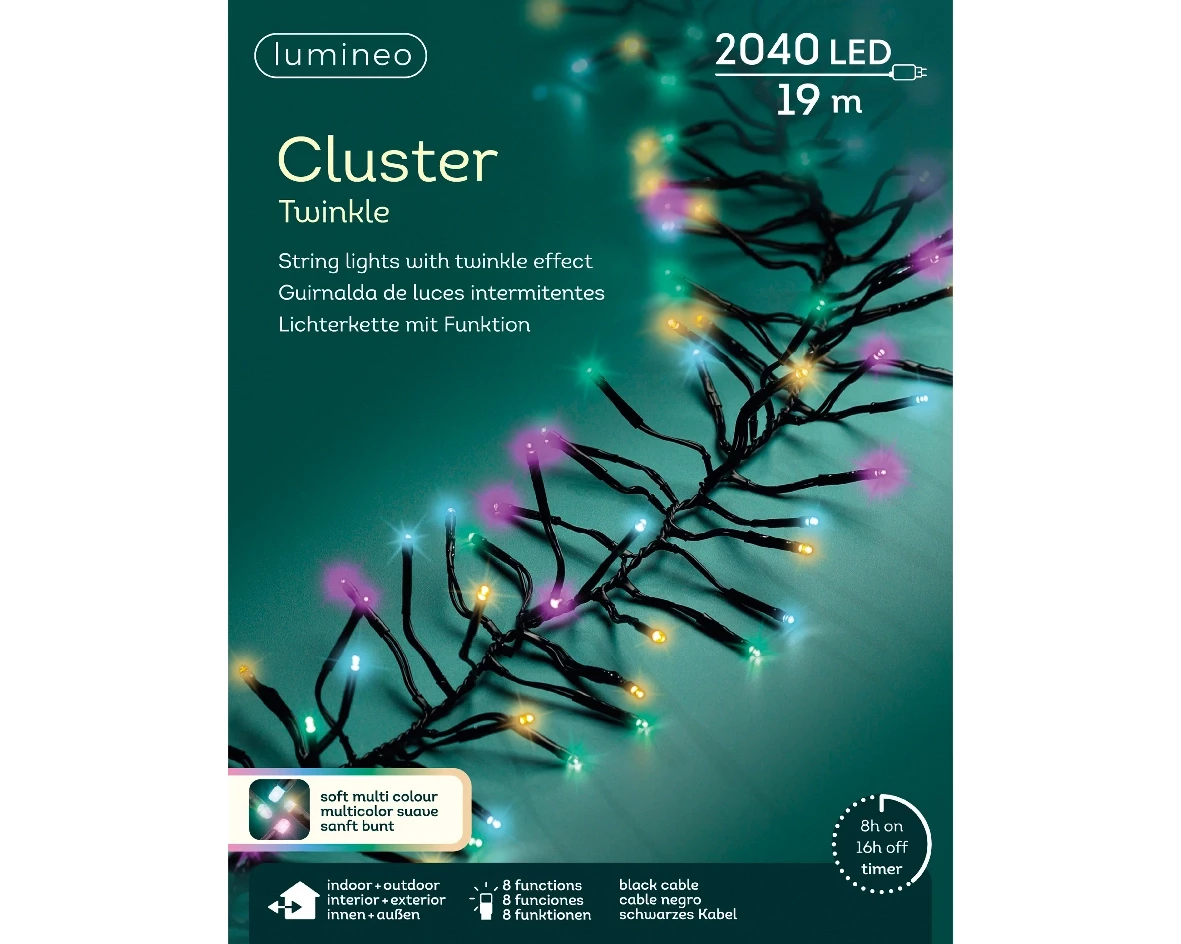 Lumineo Led cluster lights 1900cm zwart/soft multi