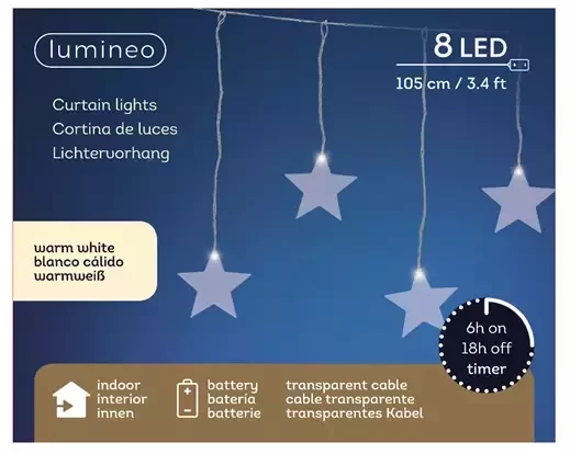 Lumineo Led raamverlichting ster op batterij l105cm - Warm wit