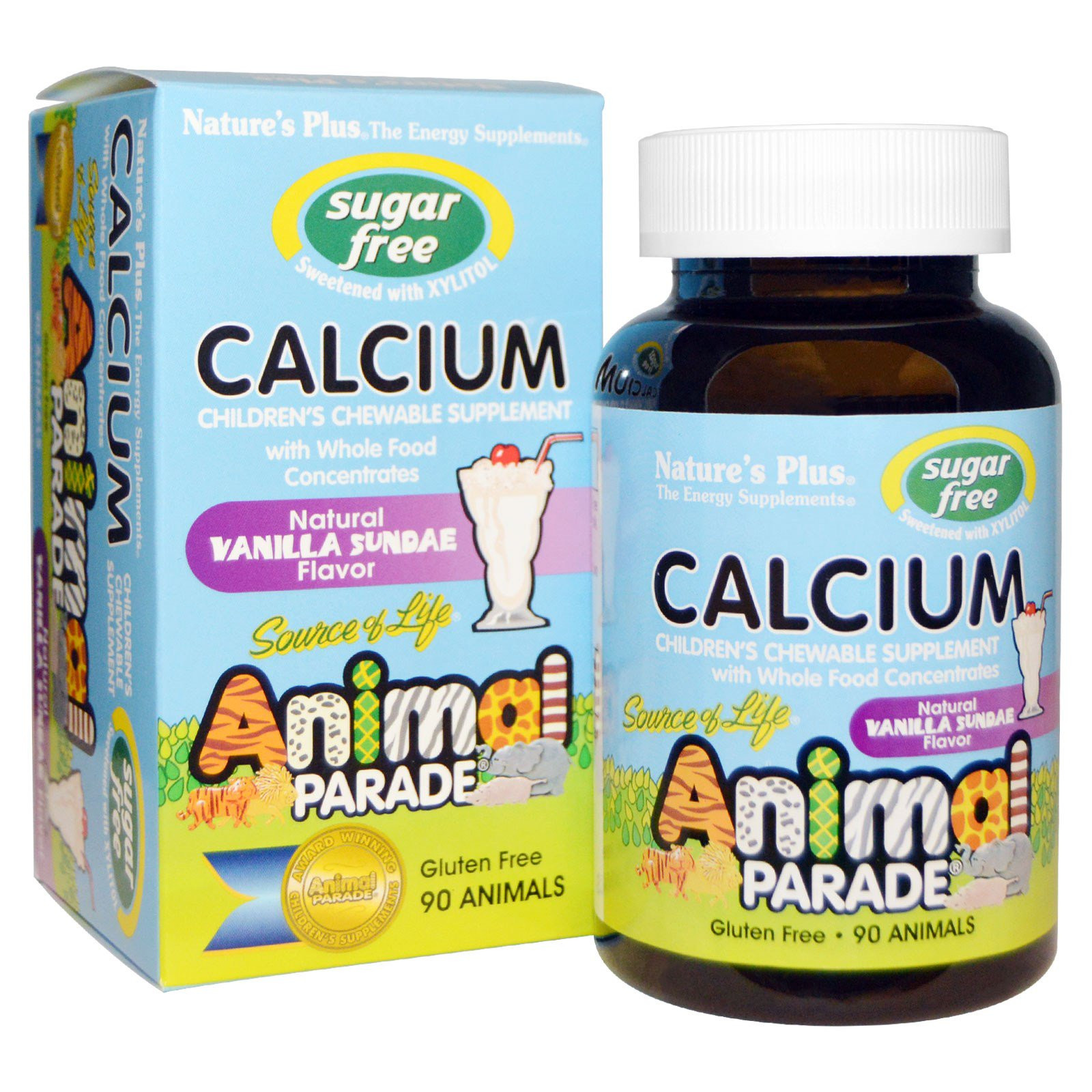 Calcium, Sugar Free, Natural Vanilla Sundae Flavor (90 Animals) - Nature&apos;s Plus