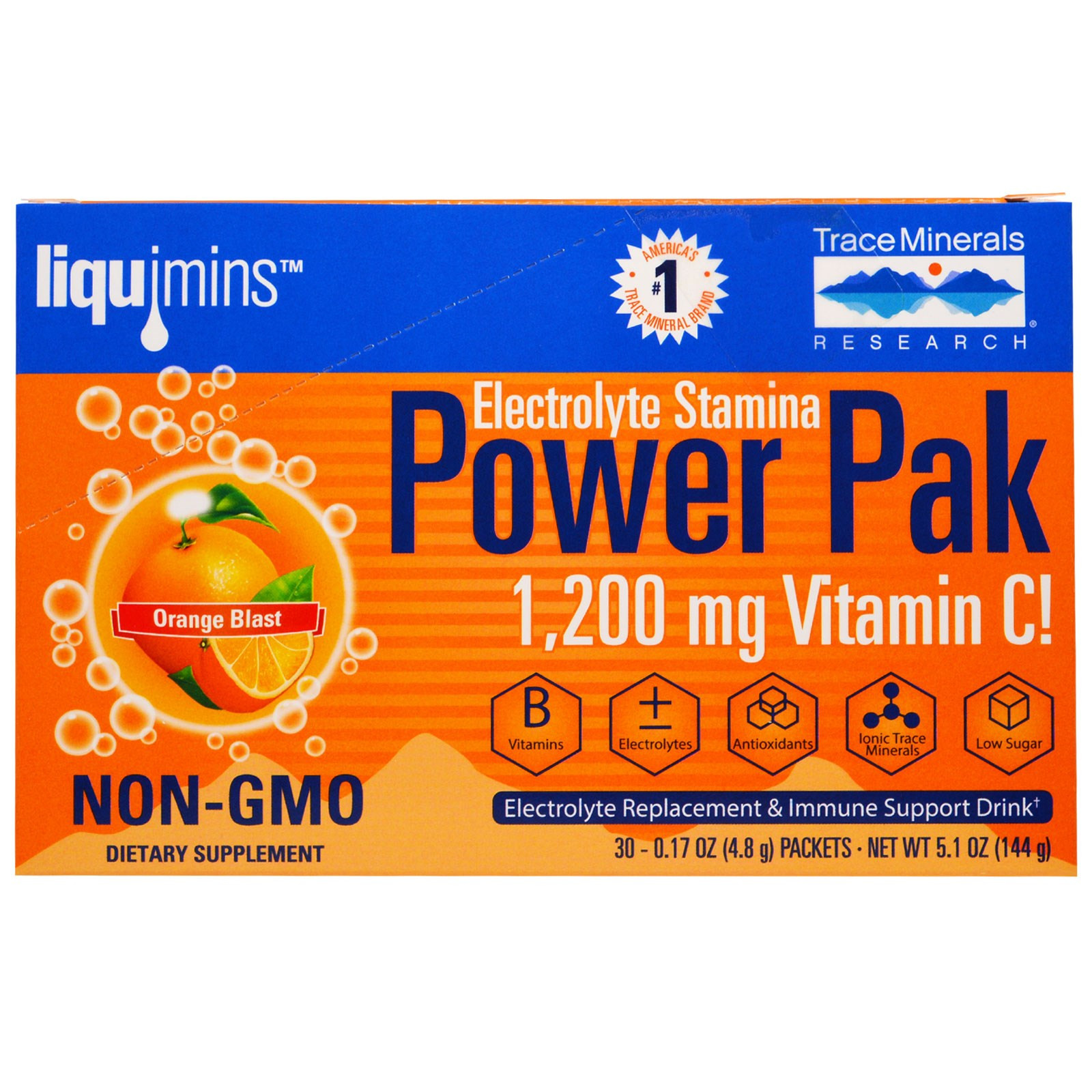 Electrolyte Stamina, Power Pak, Orange Blast (30 Packets, 4.8 g Each) - Trace Minerals Research