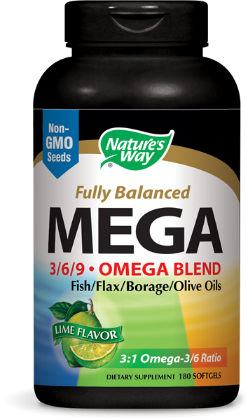 Maximale sterkte Omega 3/6/9 Mix, Limoen smaak, 1350 mg (180 gelcapsules) - Nature&apos;s Way