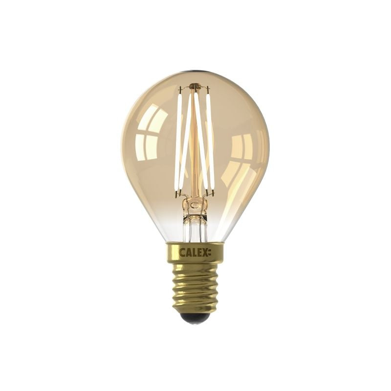 Calex LED Full Glass Filament Ball-lamp 240V 3,5W 200lm E14 P45, Gold 2100K CRI80 Dimmable, energy label A+