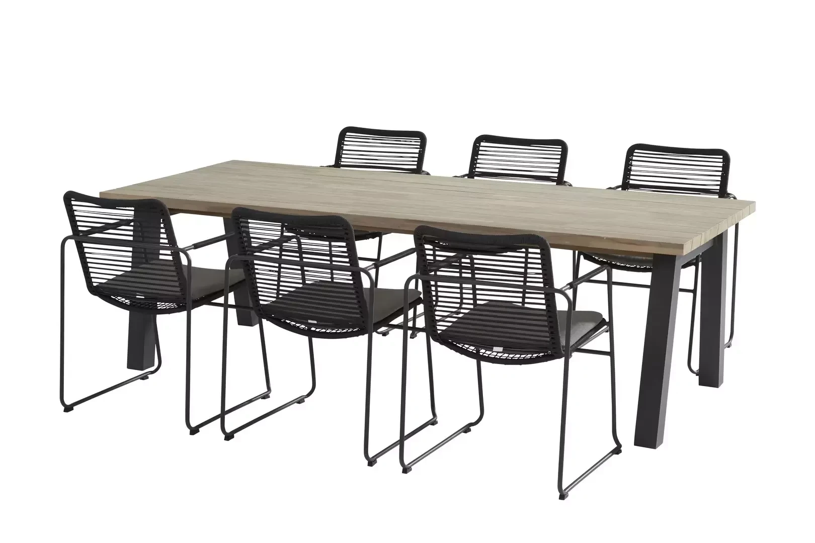 Derby 240 alu + 6 Elba stacking dining chairs