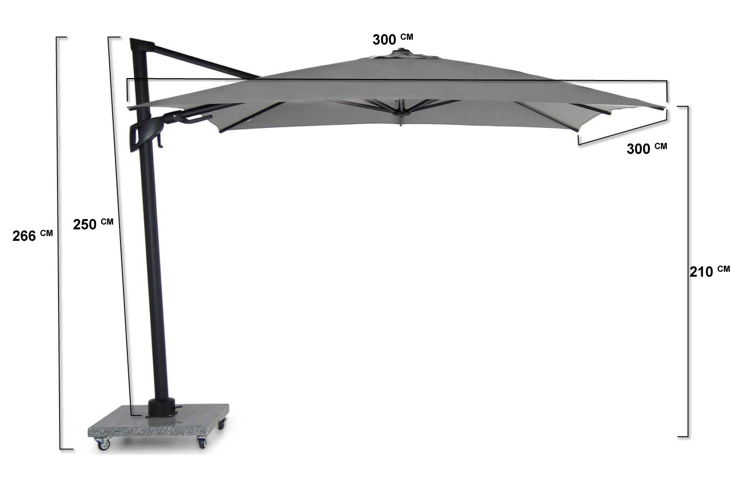 Santika Belize Deluxe parasol 300 cm x 300 cm antraciet frame/ mid grey
