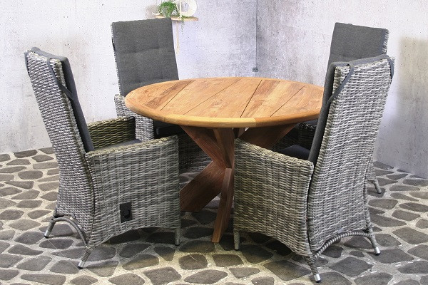 Tuinset Rico - 4 wicker stoelen met teakhouten tafel