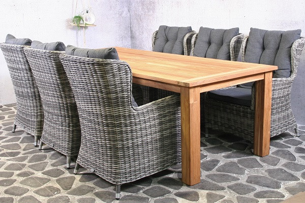 Tuinset Gomera - 6 wicker stoelen met teakhouten tafel