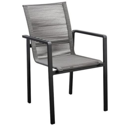 Ishi stackable dining chair alu black/rope dark grey - Yoi