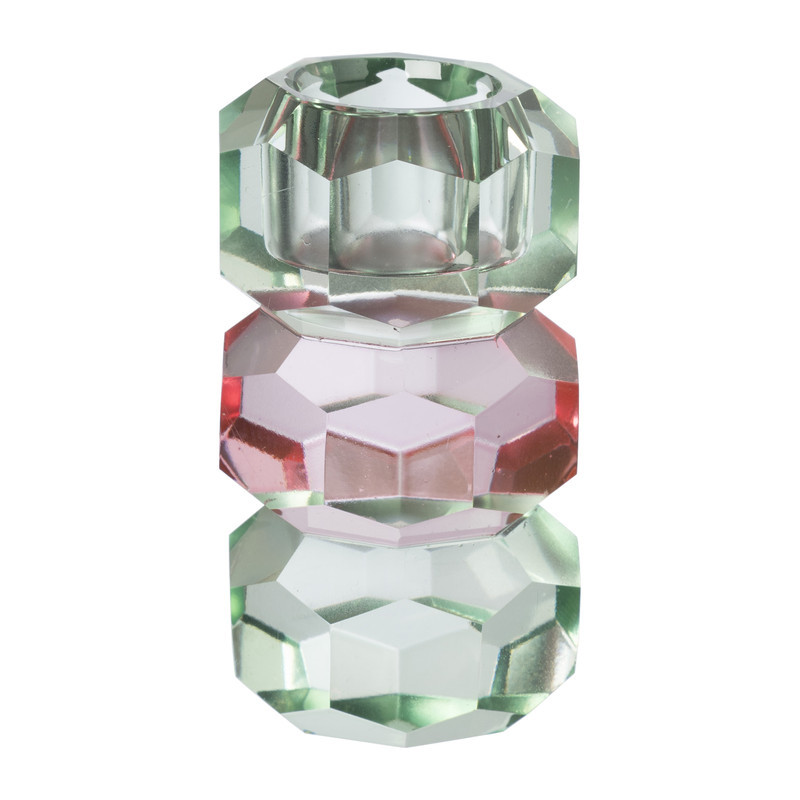 Dinerkaarshouder kristal 3-laags - groen/roze - 4x4x7 cm