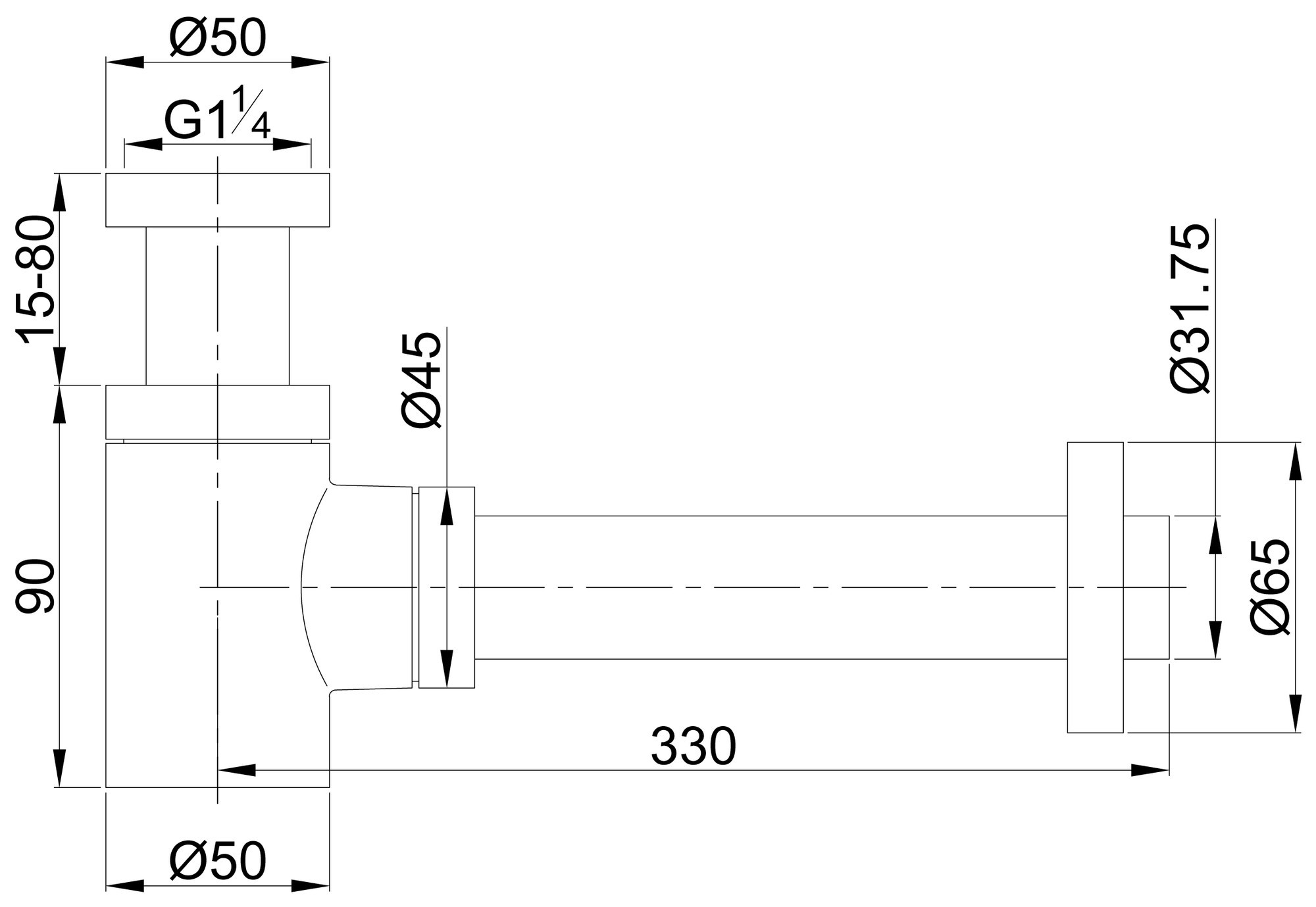 Wiesbaden Star sifon laag 5/4" x 32 mm chroom