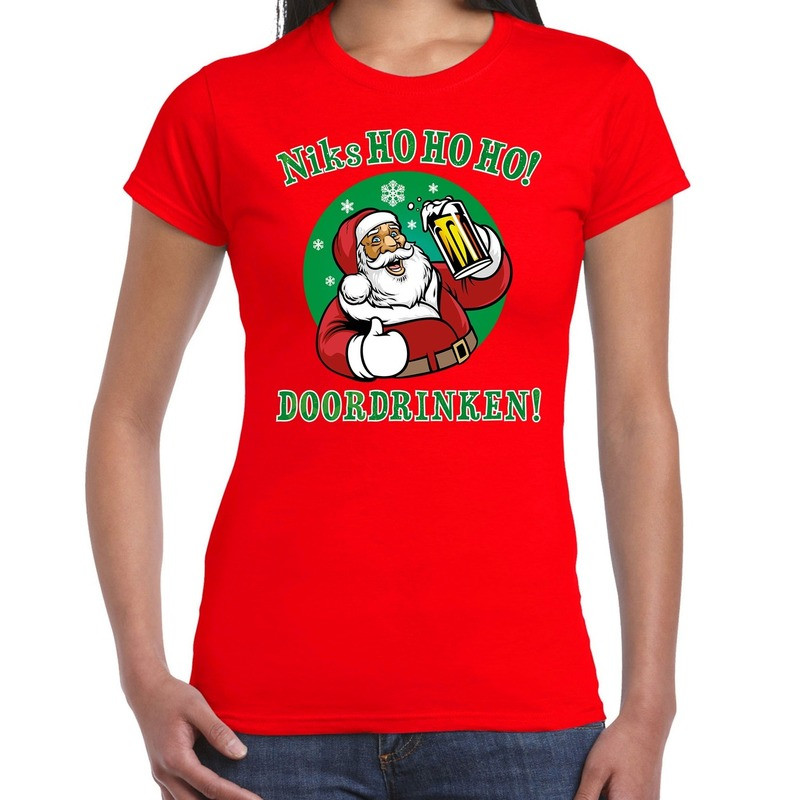 Fout kerst shirt bier drinkende Santa rood voor dames