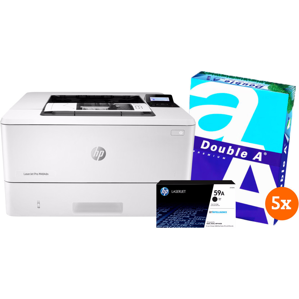 HP LaserJet Pro M404dn + 1 extra zwarte toner + 2.500 vellen A4 papier