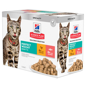 Hill&apos;s Adult Perfect Weight combipack met kip & zalm nat kattenvoer 85 g 3 dozen (36 x 85 g)