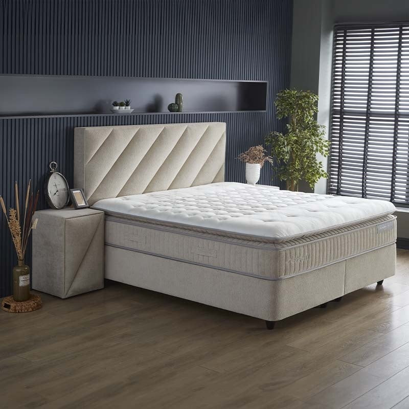 2-Persoons Boxspring met opbergruimte - Shinebedd - Beige 140x200 cm - Pocketveringen - Inclusief Topper - Dekbed-Discounter.nl