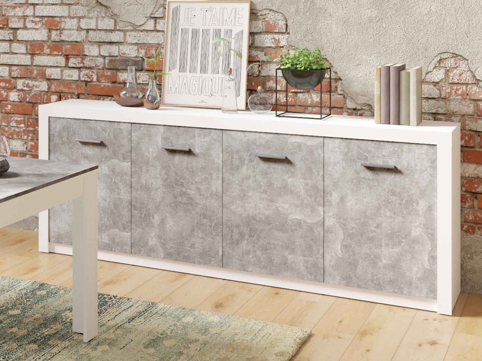 Dressoir GENJI 4 deuren beton/wit