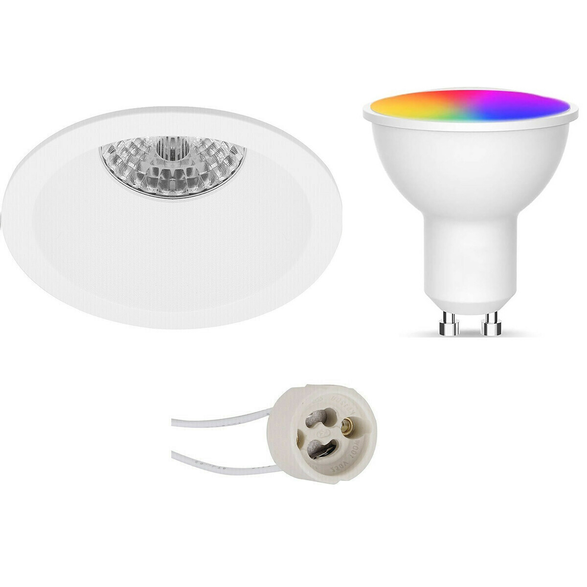 LED Spot Set GU10 - Facto - Smart LED - Wifi LED - Slimme LED - 5W - RGB+CCT - Aanpasbare Kleur - Dimbaar - Pragmi Pollon Pro - Inbouw Rond - Mat Wit - Verdiept - Ø82mm