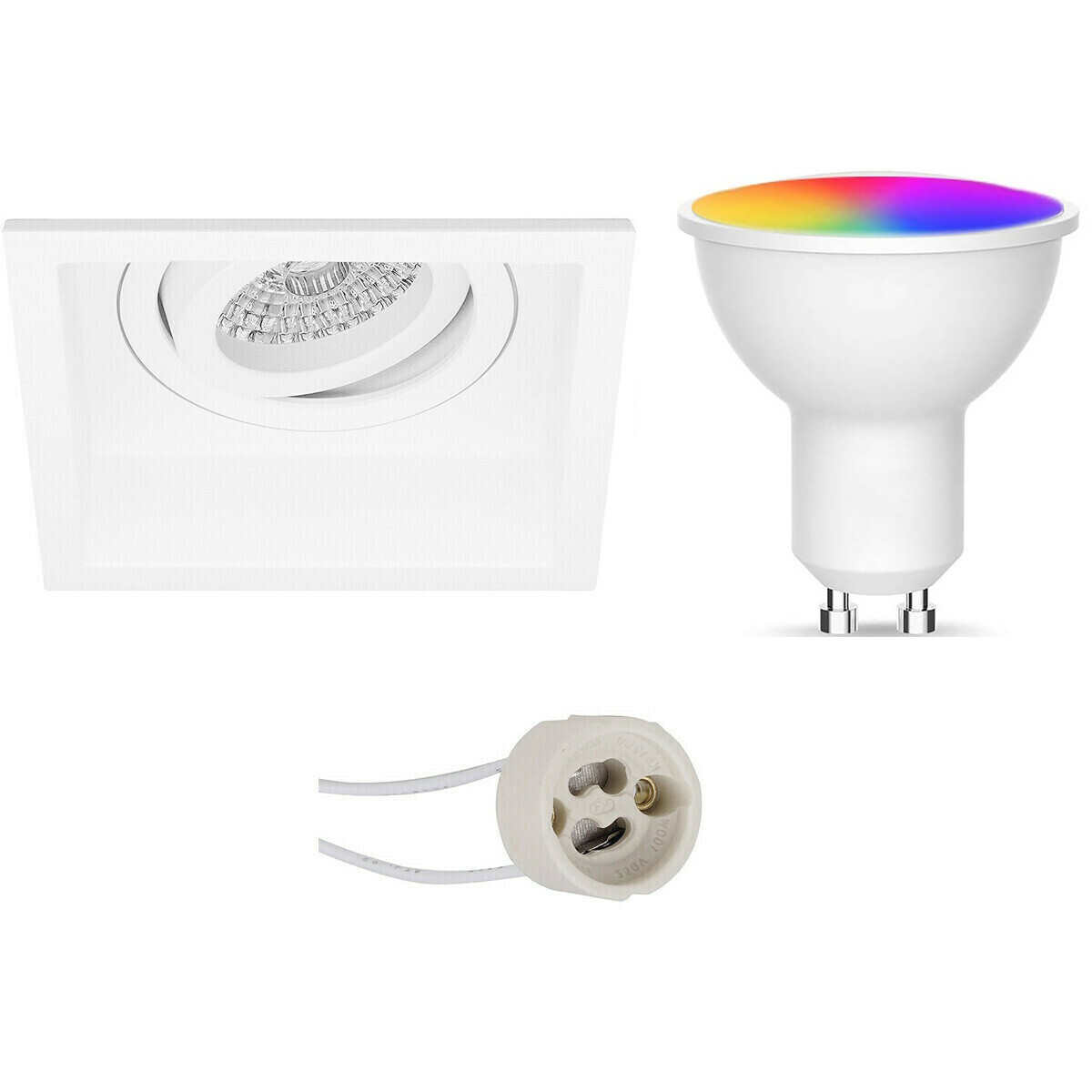 LED Spot Set GU10 - Facto - Smart LED - Wifi LED - Slimme LED - 5W - RGB+CCT - Aanpasbare Kleur - Dimbaar - Pragmi Domy Pro - Inbouw Vierkant - Mat Wit - Verdiept - Kantelbaar - 105mm