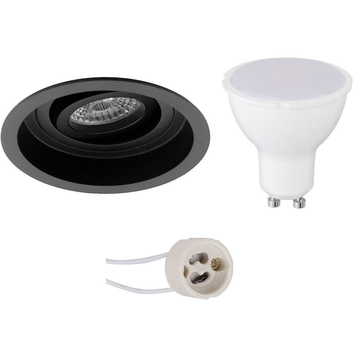 LED Spot Set - Aigi - Pragmi Domy Pro - GU10 Fitting - Inbouw Rond - Mat Zwart - 6W - Helder/Koud Wit 6400K - Verdiept - Kantelbaar - Ø105mm