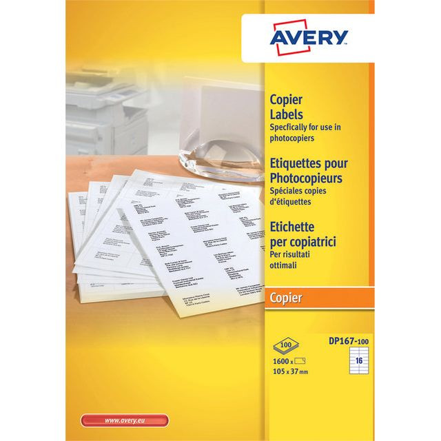 Etiket avery dp167-100 105x37mm wit 1600stuks | Doos a 100 vel