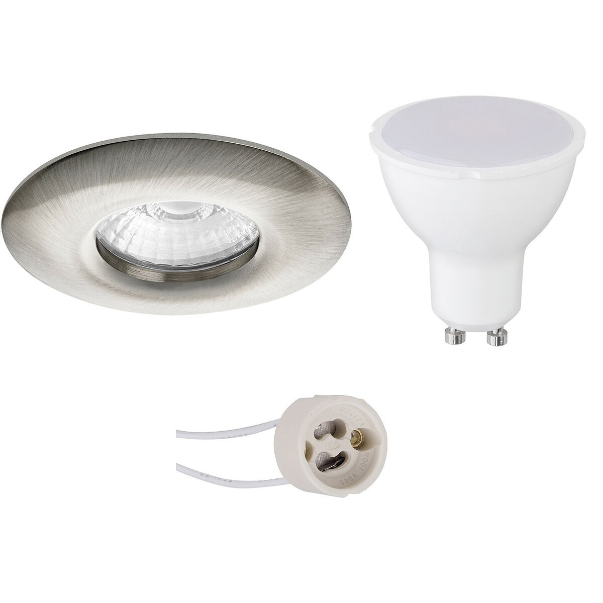 LED Spot Set - Aigi - Pragmi Luno Pro - Waterdicht IP65 - GU10 Fitting - Inbouw Rond - Mat Nikkel - 6W - Helder/Koud Wit 6400K - Ø82mm