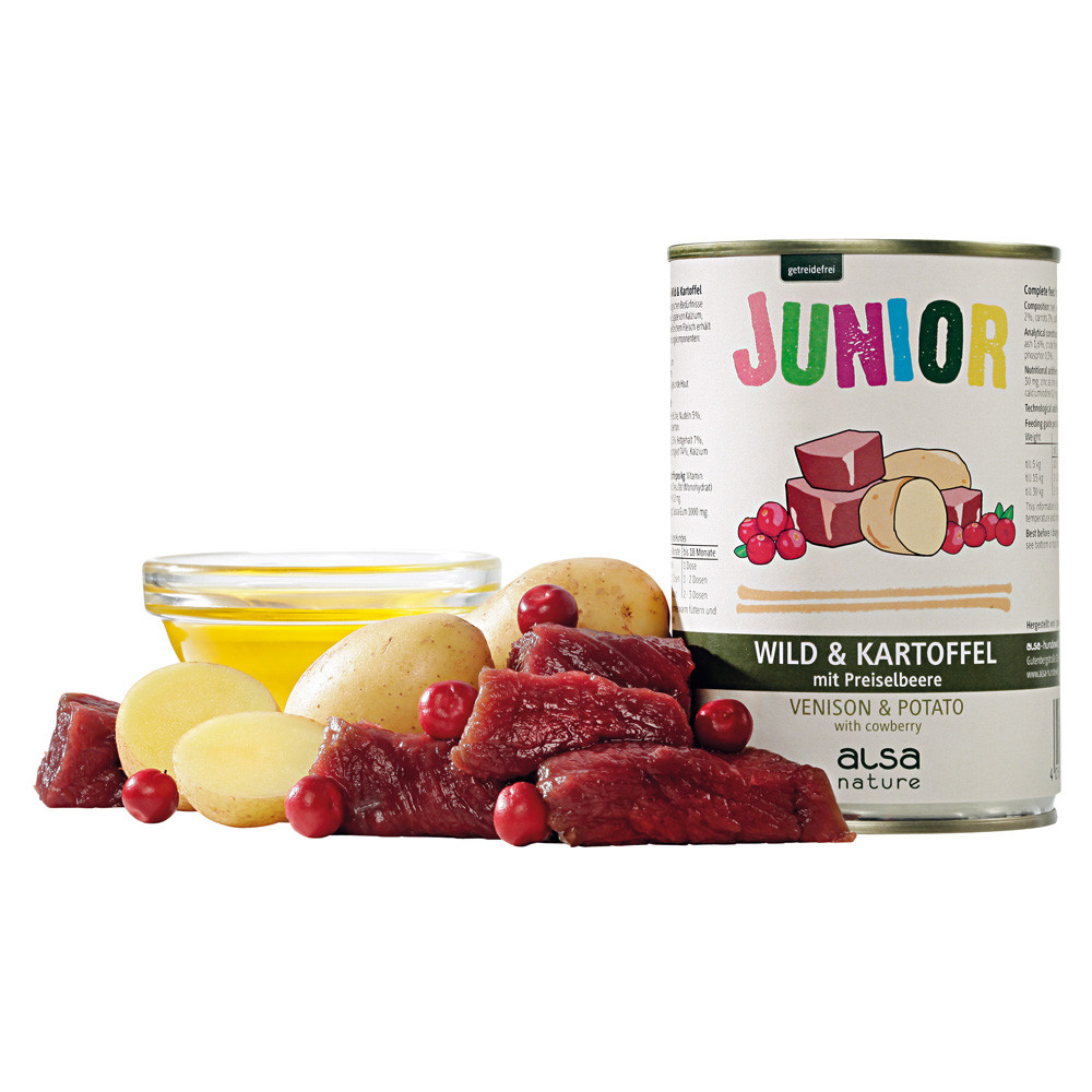 alsa-nature Puppy en Junior Wild met aardappel, 400 g, Aantal: 6 x 400 g