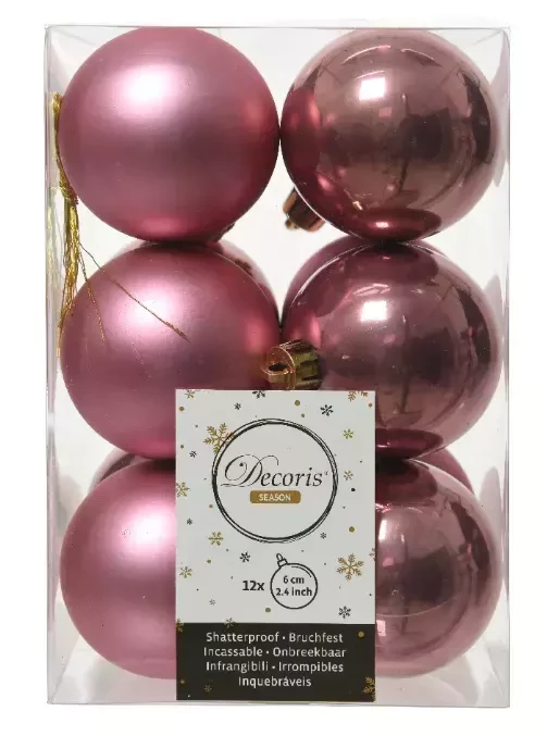 Decoris kerstballen plastic 12st roze 6cm