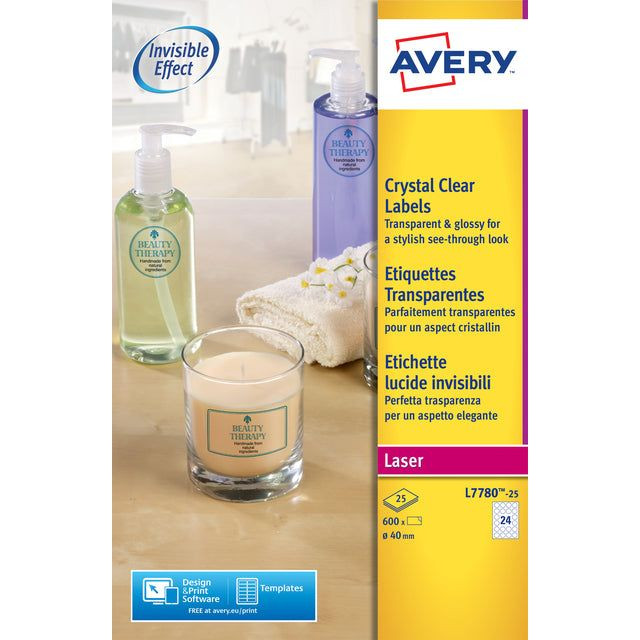 Etiket avery l7780-25 rond 40mm transparant 600st | Pak a 25 vel | 5 stuks