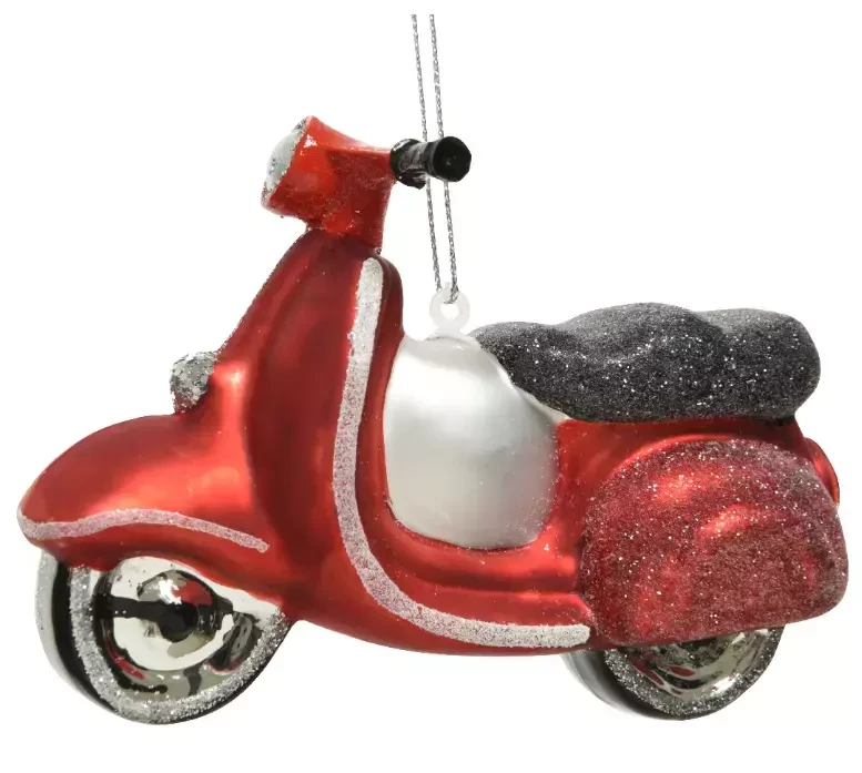 Rode scooter glazen kerstbal