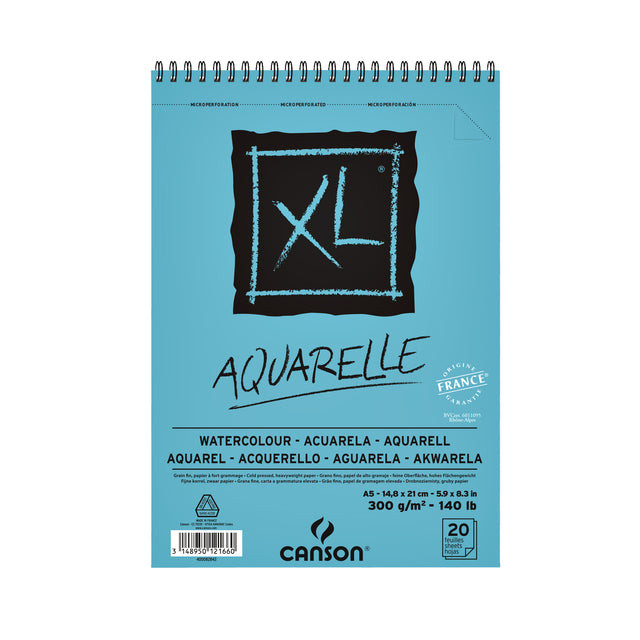 Aquarelblok Canson XL Aquarelle A5 20V 300gr spiraal | 5 stuks