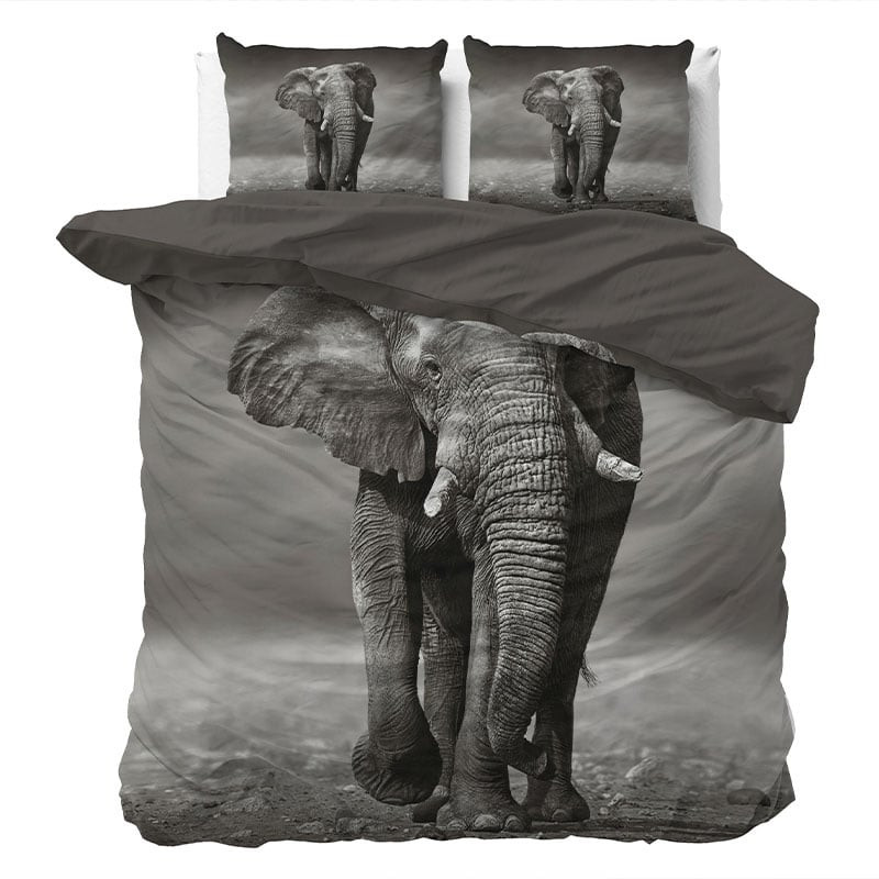 Dekbedovertrek Safari Olifant - Tweepersoons (200x200 cm) - Meerkleurig Katoen - Dessin: Dieren - Dreamhouse - Dekbed-Discounter.nl