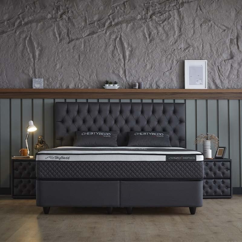 2-Persoons Boxspring met opbergruimte Chestybedd - Antraciet 140x200 cm - Pocketvering - Inclusief Topper - Dekbed-Discounter.nl