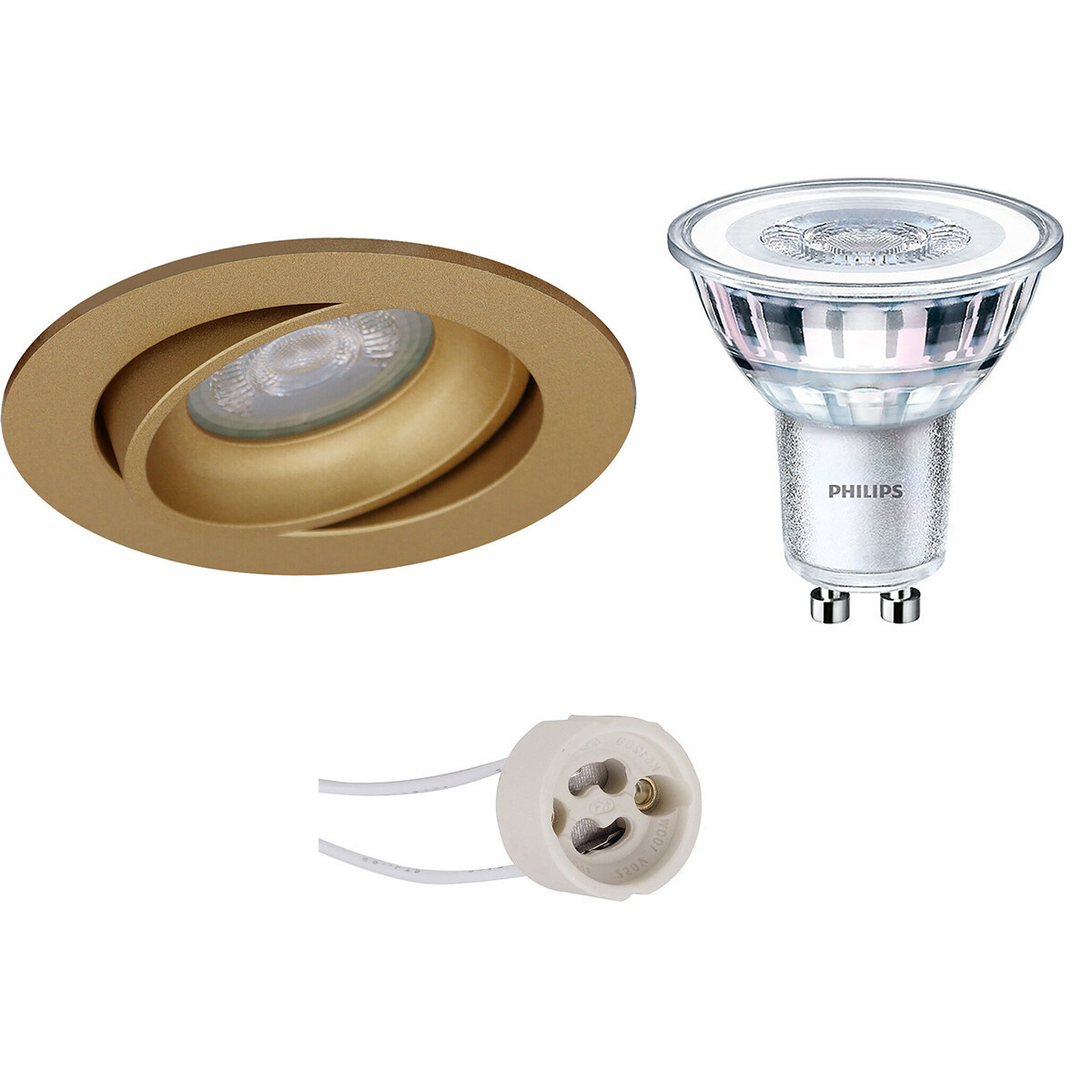 LED Spot Set - Pragmi Delton Pro - GU10 Fitting - Inbouw Rond - Mat Goud - Kantelbaar - Ø82mm - Philips - CorePro 830 36D - 3.5W - Warm Wit 3000K