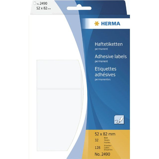 Etiket HERMA 2490 52x82mm wit 128stuks