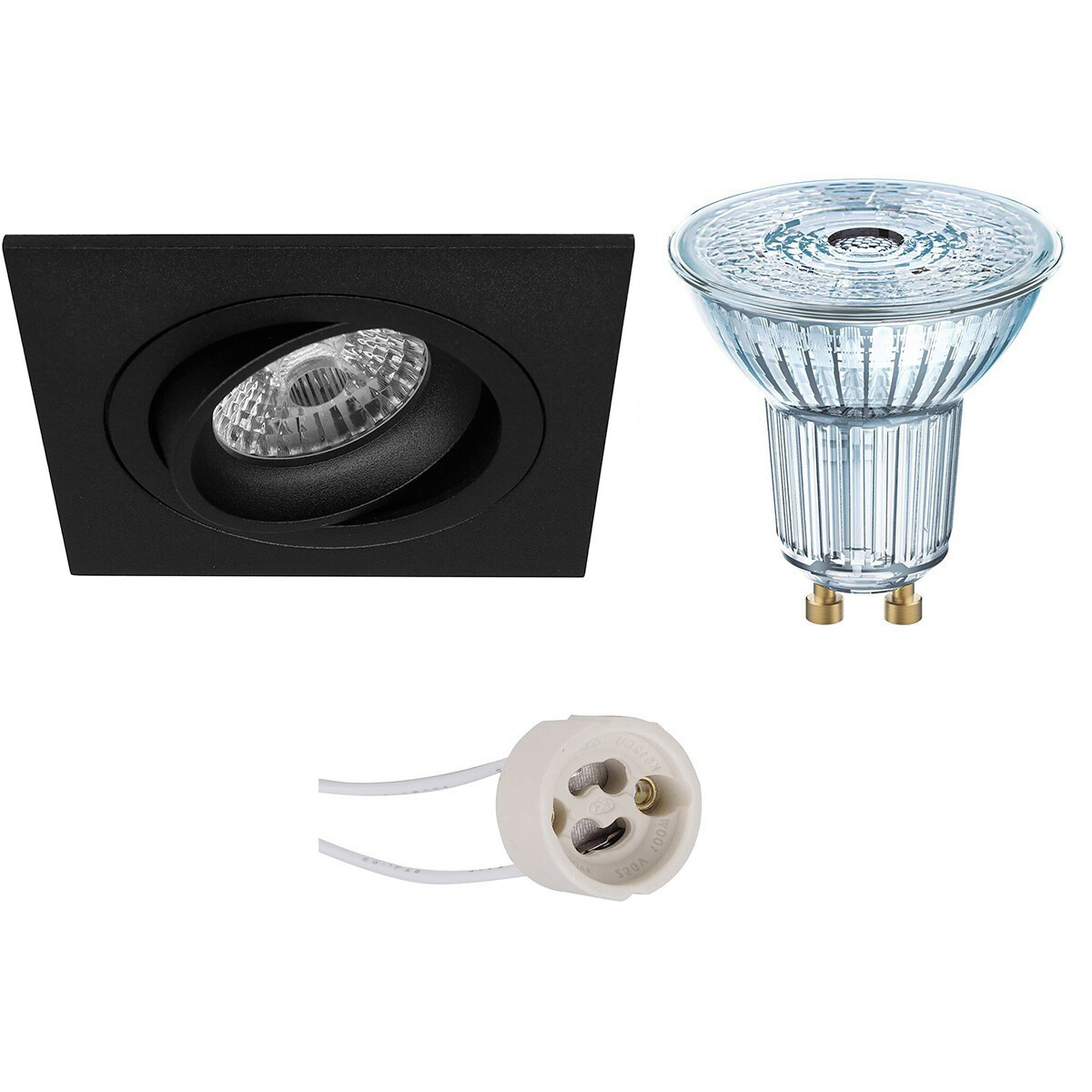 LED Spot Set - LEDVANCE Parathom PAR16 940 36D - Pragmi Borny Pro - GU10 Fitting - Dimbaar - Inbouw Vierkant - Mat Zwart - 5.5W - Natuurlijk Wit 4000K - Kantelbaar - 92mm