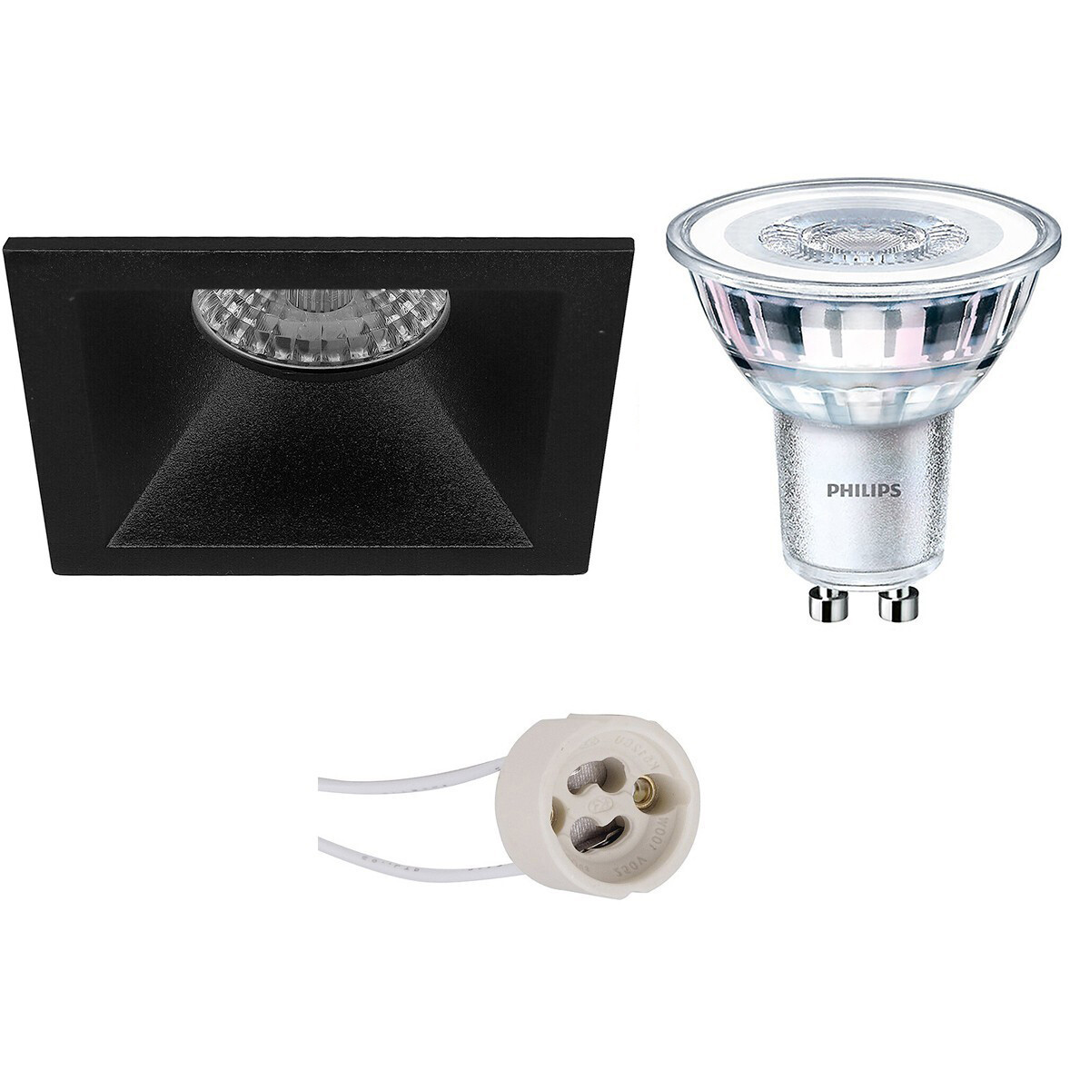 LED Spot Set - Pragmi Pollon Pro - GU10 Fitting - Inbouw Vierkant - Mat Zwart - Verdiept - 82mm - Philips - CorePro 827 36D - 5W - Warm Wit 2700K - Dimbaar