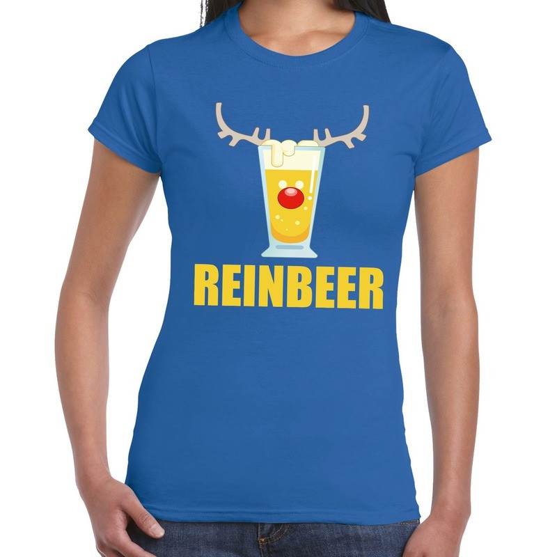 Foute Kerst t-shirt Reinbeer blauw voor dames