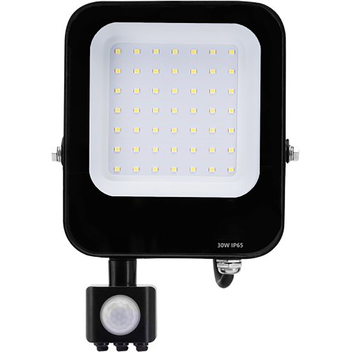 LED Bouwlamp met Bewegingssensor - LED Schijnwerper - Aigi Rekan - 30 Watt - Helder/Koud Wit 6500K - Waterdicht IP65 - Rechthoek - Mat Zwart - Aluminium