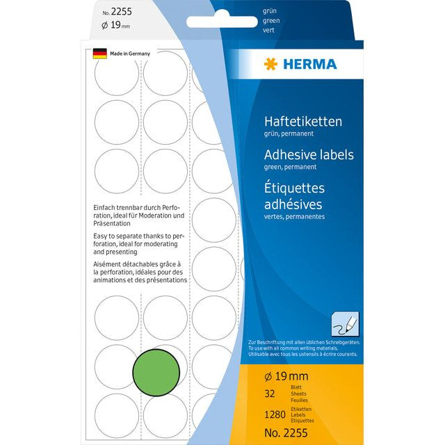 Etiket HERMA 2255 rond 19mm groen 1280stuks