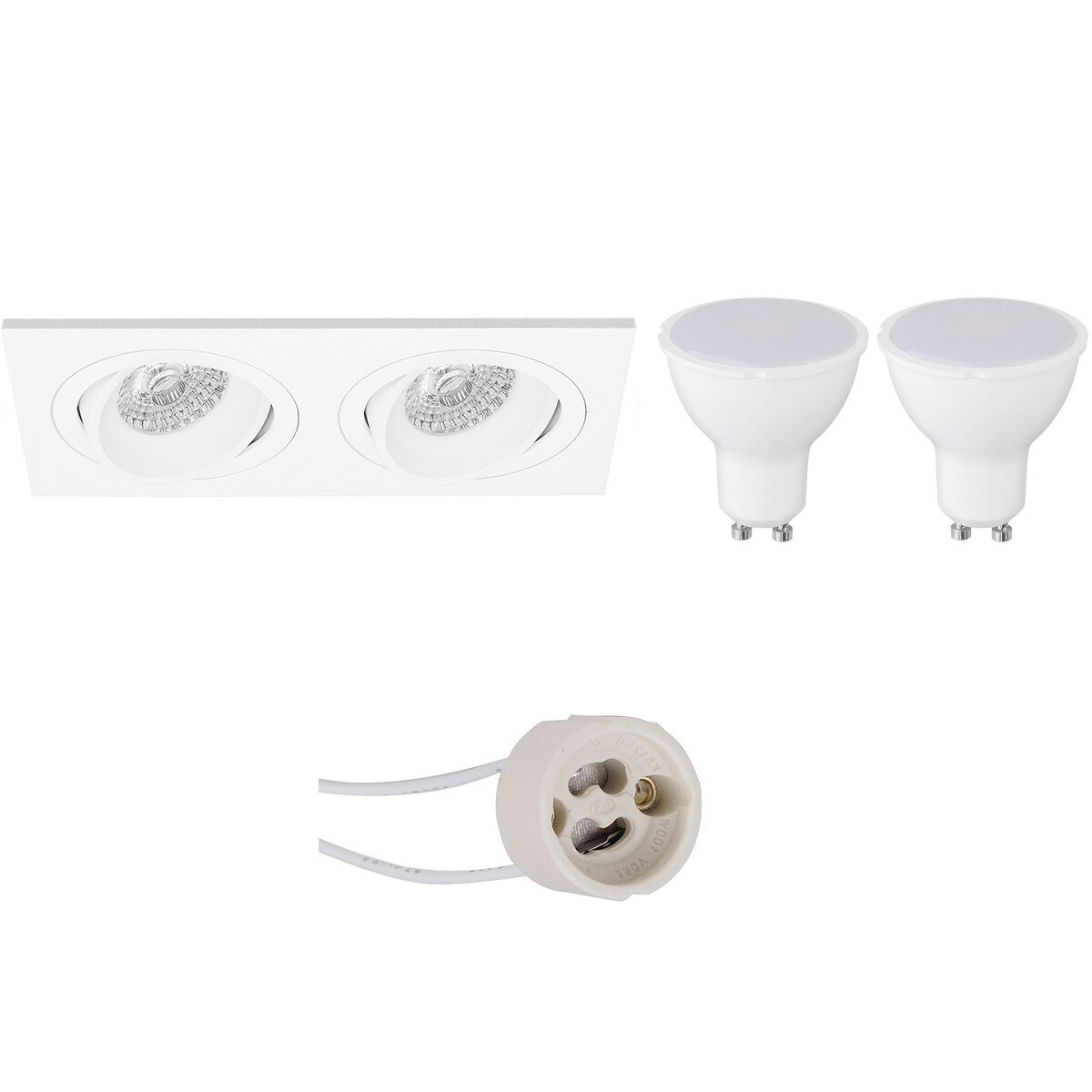 LED Spot Set - Pragmi Borny Pro - GU10 Fitting - Inbouw Rechthoek Dubbel - Mat Wit - 4W - Natuurlijk Wit 4200K - Kantelbaar - 175x92mm